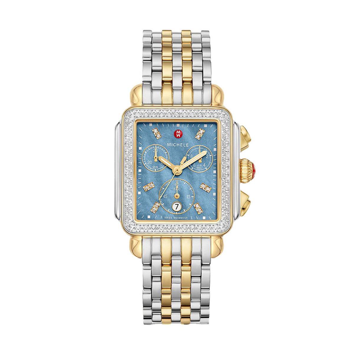 Michele Deco Two Tone Diamond Stainless Steel Mm Watch Blue Dial