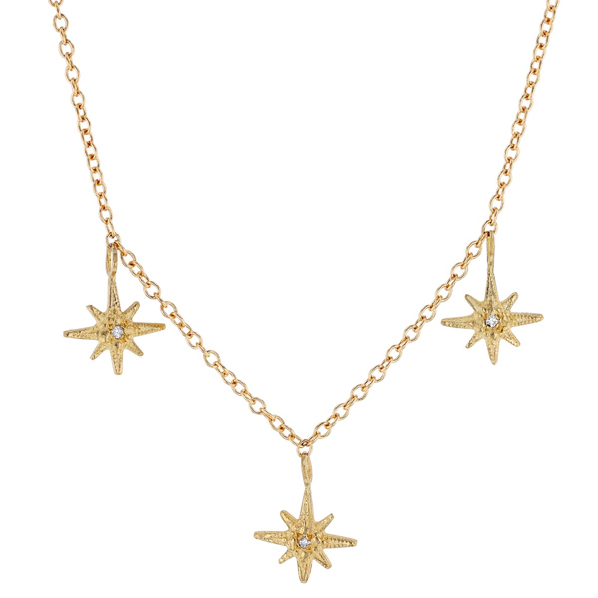Robin Haley Tiny Gratitude Star Diamond 3 Station Necklace in Yellow Gold 16