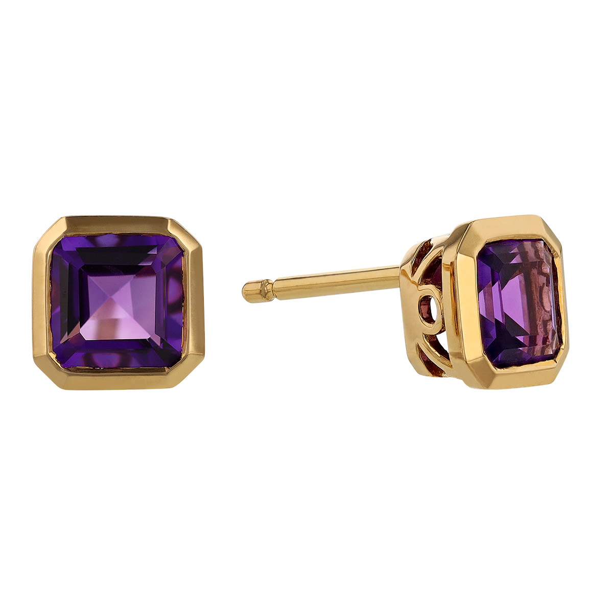 Asscher Cut Amethyst Bezel Set Stud Earrings In Yellow Gold Borsheims