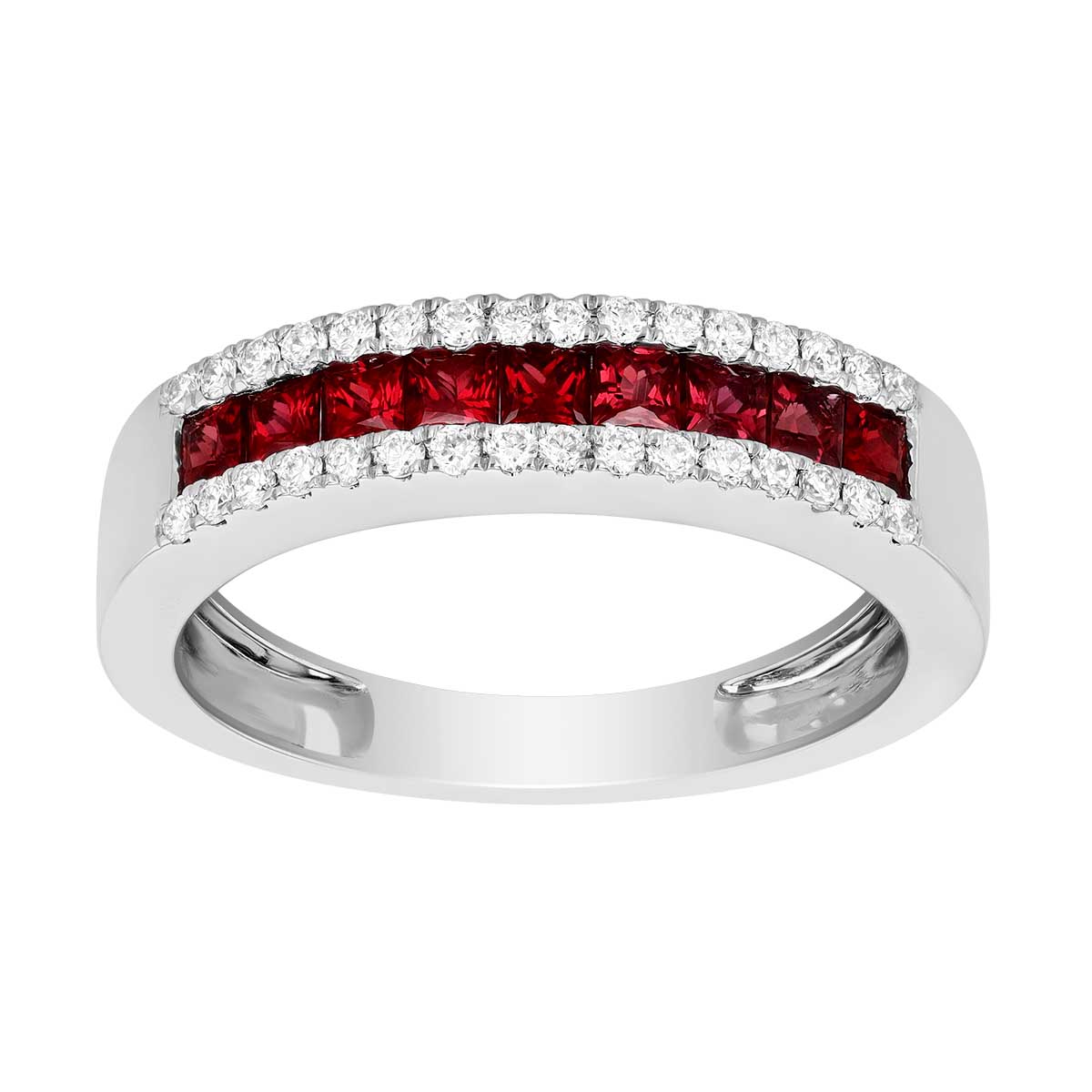 Princess Cut Ruby Diamond Channel Set Ring In White Gold 0 88 Tw