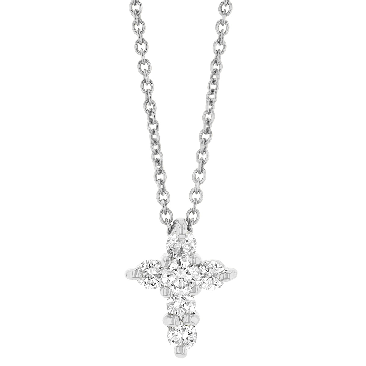 Roberto Coin Tiny Treasures White Gold Baby Cross Necklace with Diamonds, 18