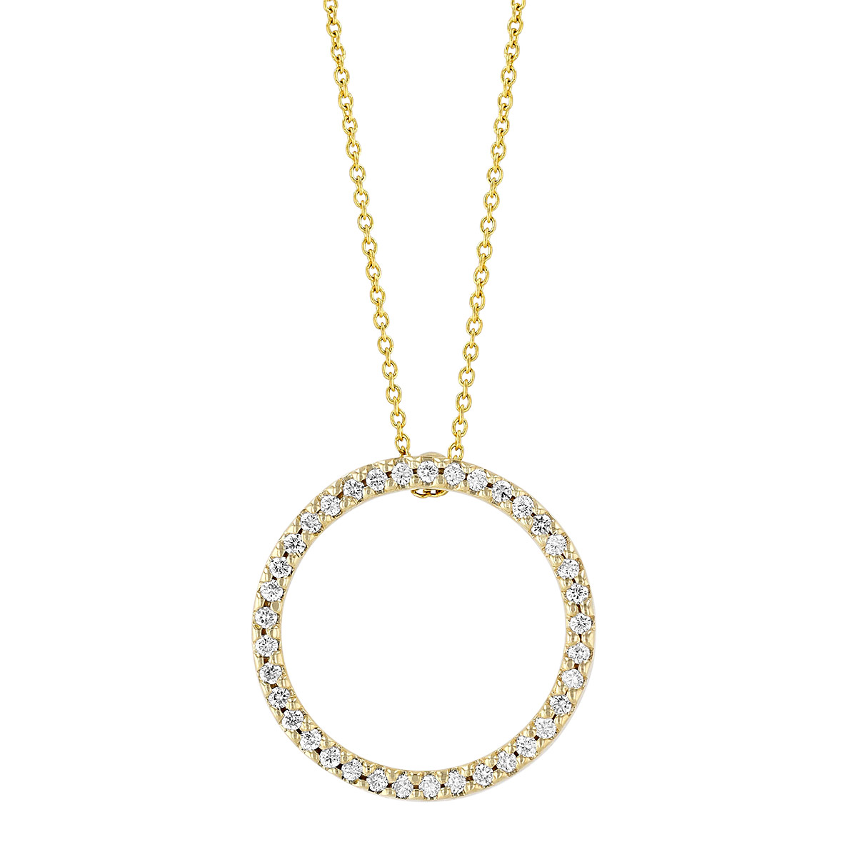 Roberto Coin Tiny Treasures Circle Pendant with Diamonds in Yellow Gold, 0.26 cttw