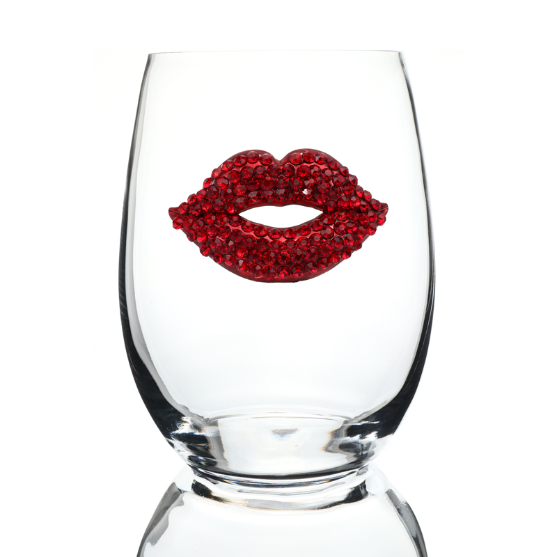 The Queens' Jewels Red Lips Stemless Wine Glass