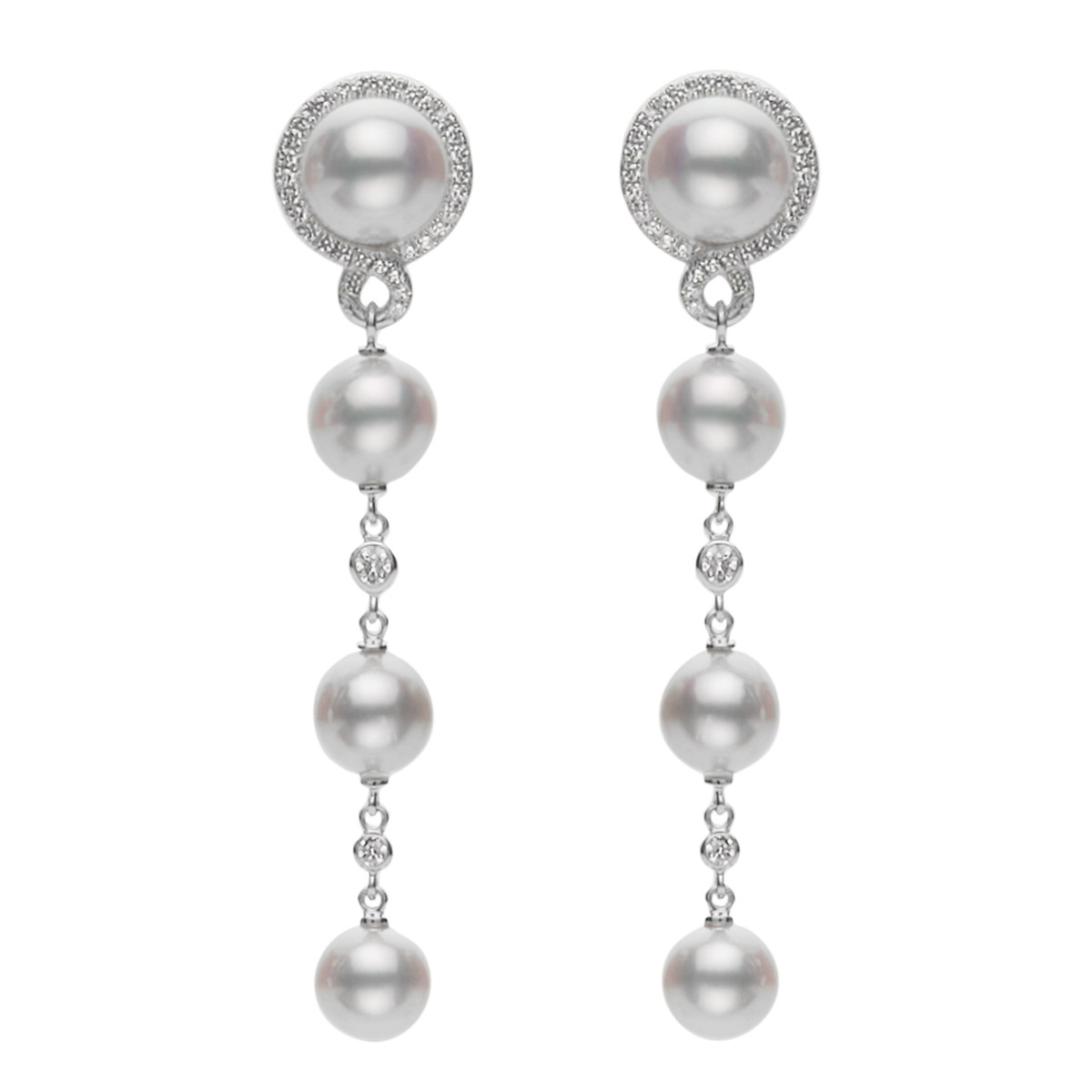 Mikimoto Petit Soleil Akoya Cultured Pearl Diamond Dangle Earrings In