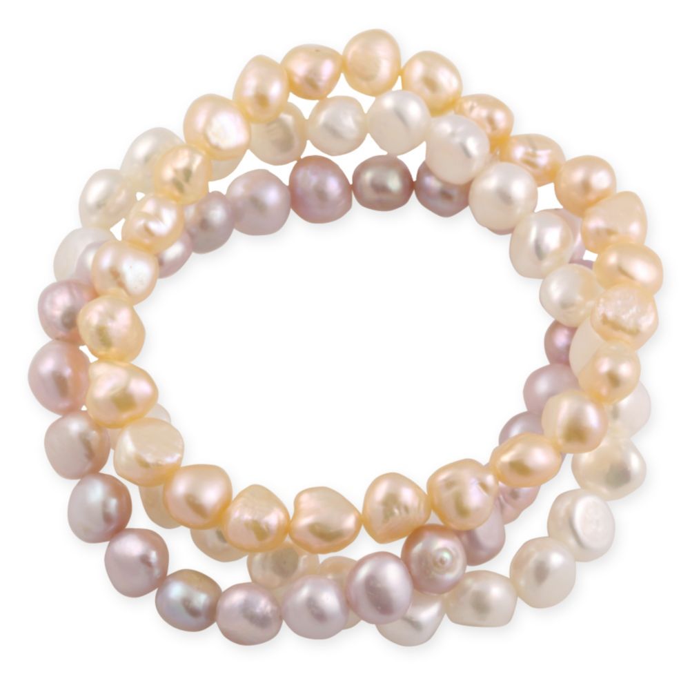 TARA Pearls Set of 3 White, Peach & Lavender Freshwater Cultured Pearl Bracelets