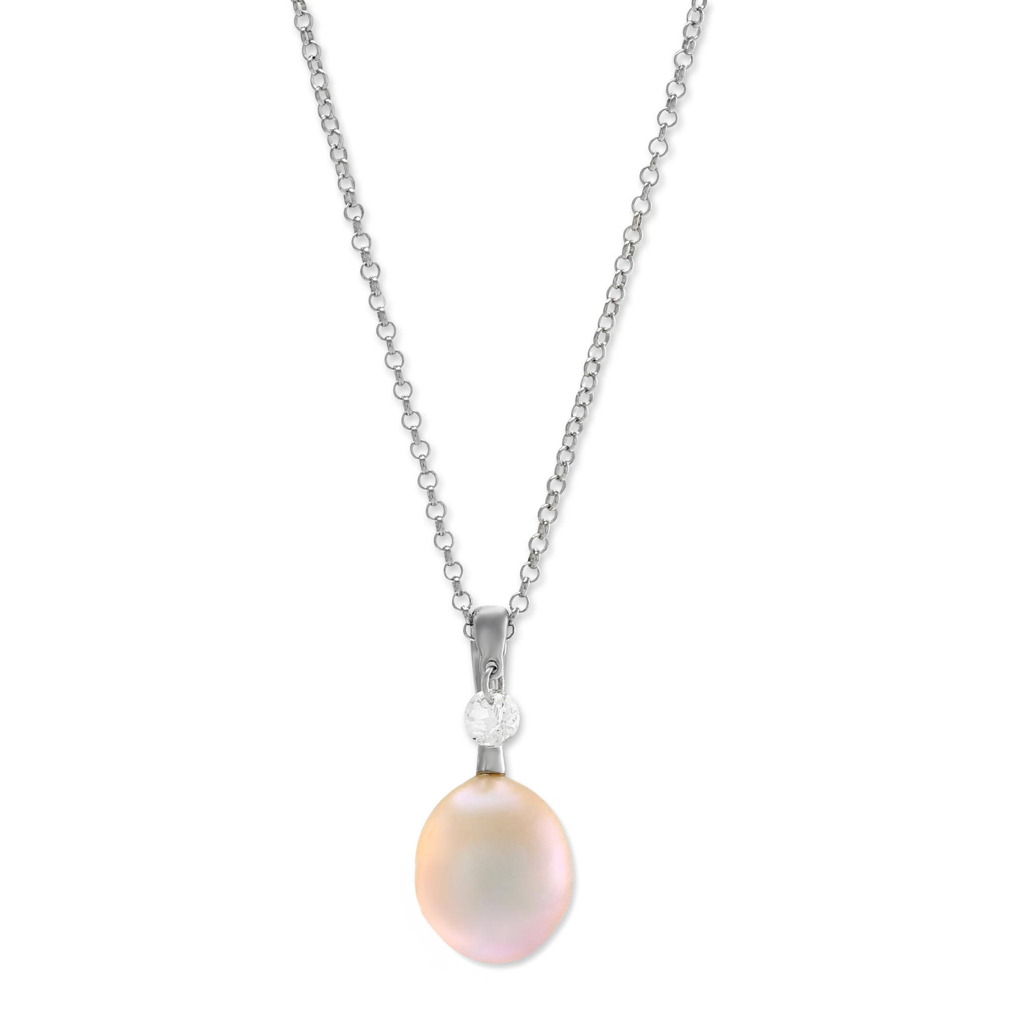 TARA Pearls Sterling Silver Peach Freshwater Cultured Pearl and White Topaz Pendant, 18