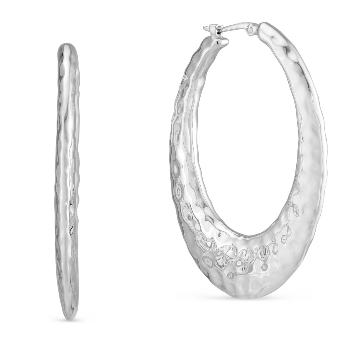 Sterling Silver Hinged Large Oval Hammered Hoop Earrings Borsheims