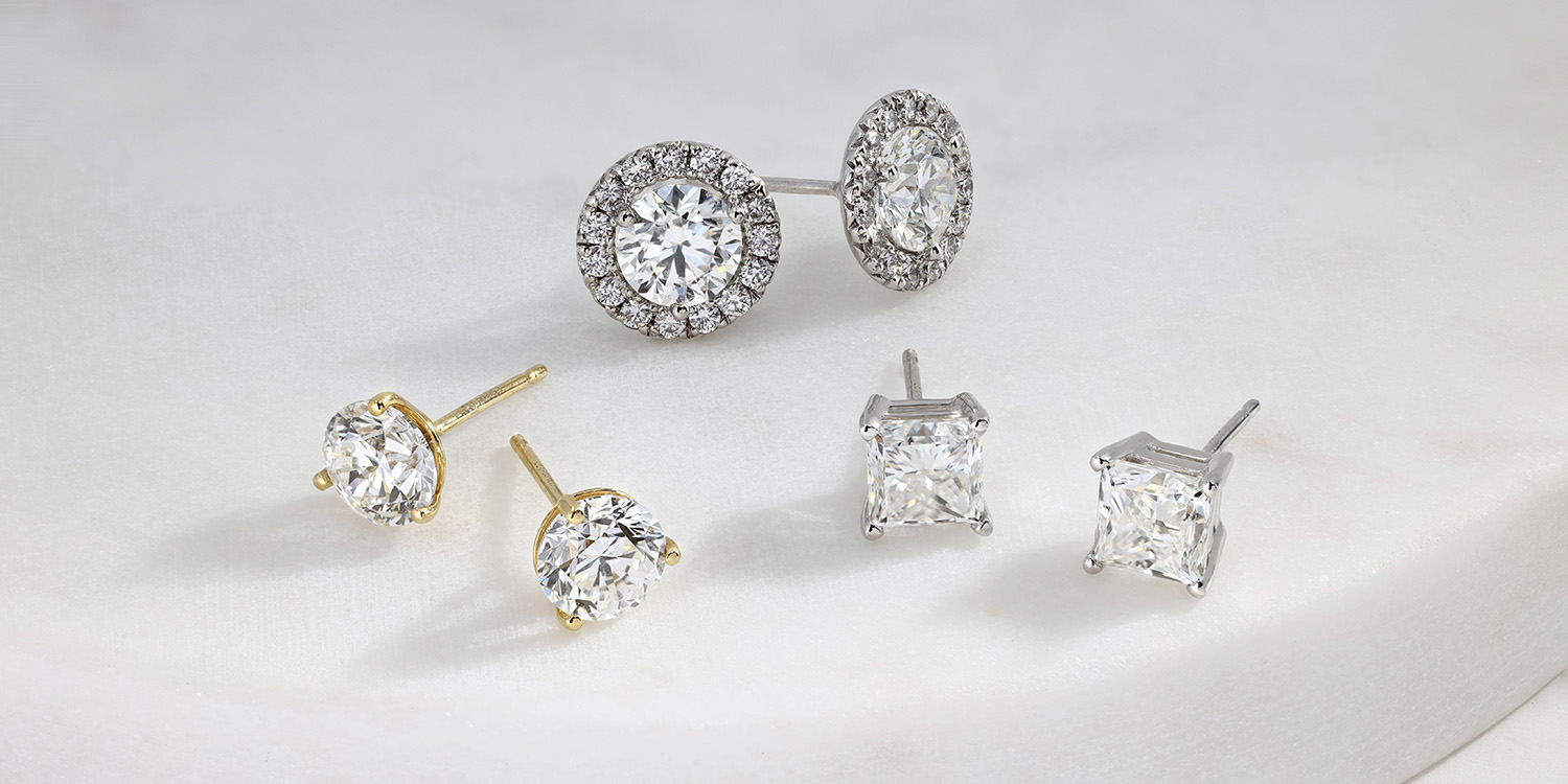 Lab Grown Diamond Stud Earrings Round 1.00 ct. tw. (H-I, VS) 18k White Gold  4-Prong Basket