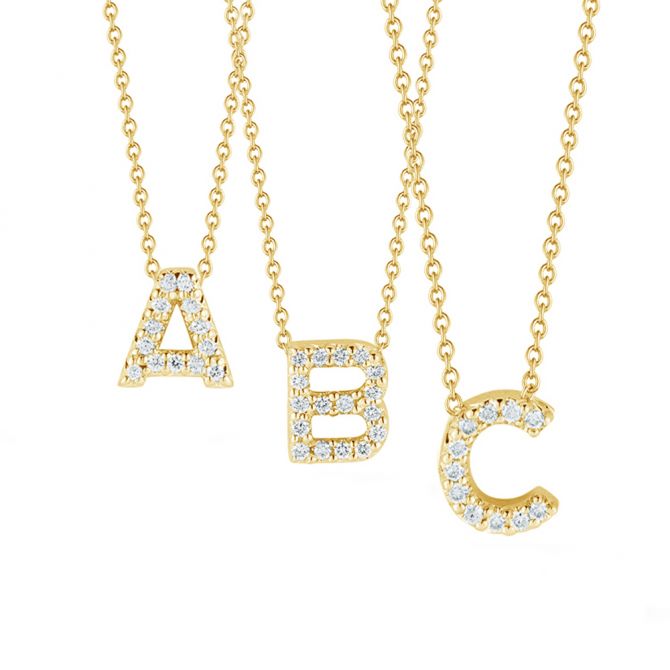 Tiny Treasures Love Letter Diamond Initial Necklaces in Yellow Gold