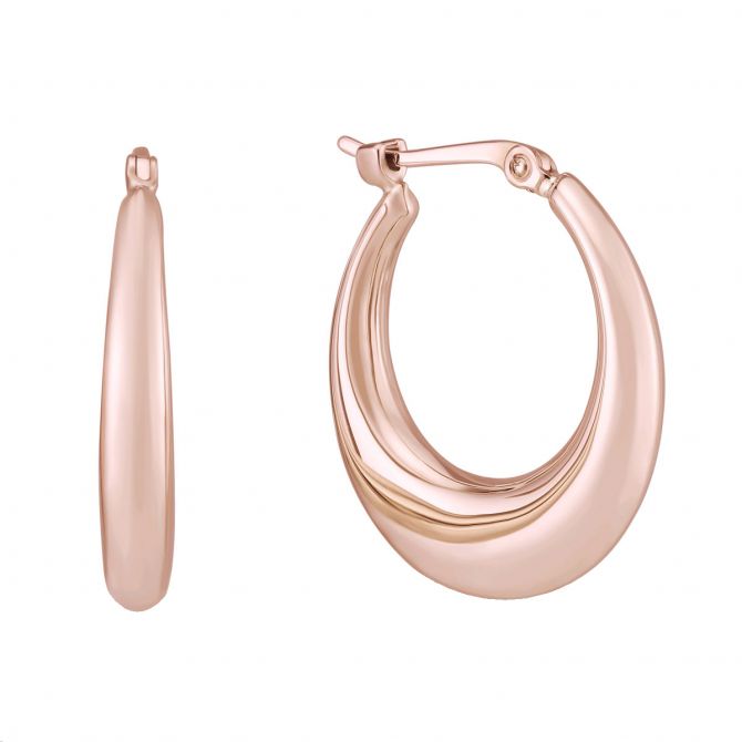 Rose Gold Puffed Tapered Oval Hoop Earrings, Small