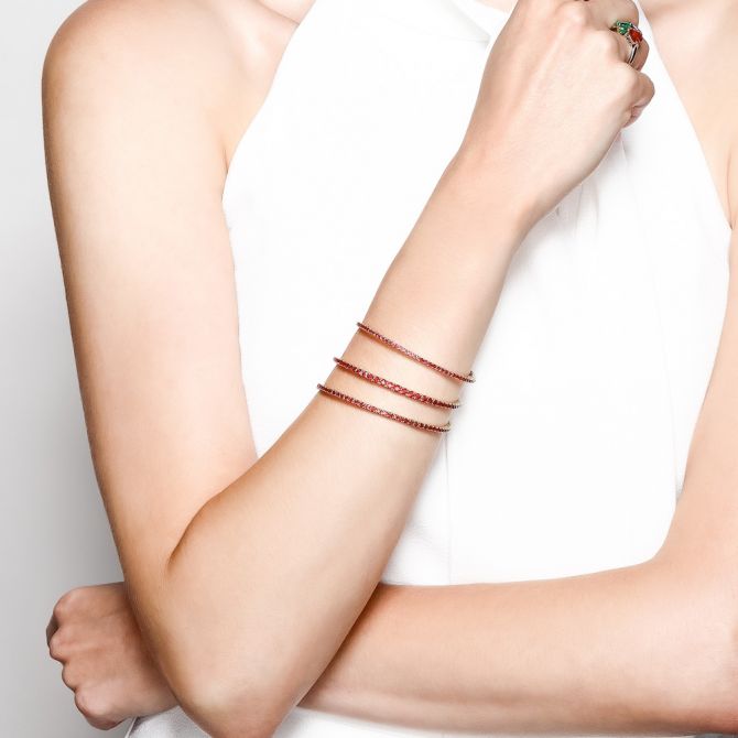 Ruby wrap bracelet on female model