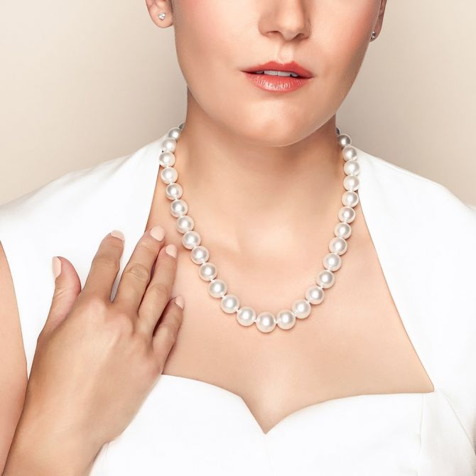 Tara Pearls White South Sea Cultured Pearl Strand with Diamond Clasp, 18.5"