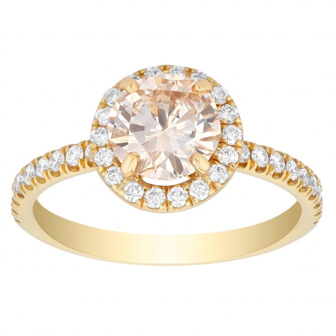 Round Diamond Light Yellow Halo Engagement Ring in Yellow Gold