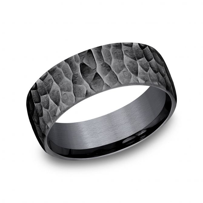 Benchmark Dark Tantalum Hammered Finish 8 mm Wedding Band