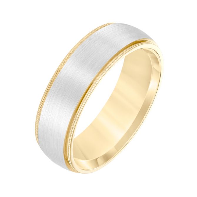 Two Tone 7 mm Wedding Band with Satin Center & Coin Edge