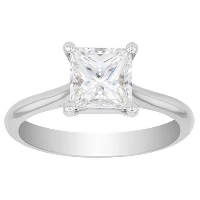 Borsheims Princess Cut Diamond Solitaire Engagement Ring in 14K White Gold, 1.51 ct