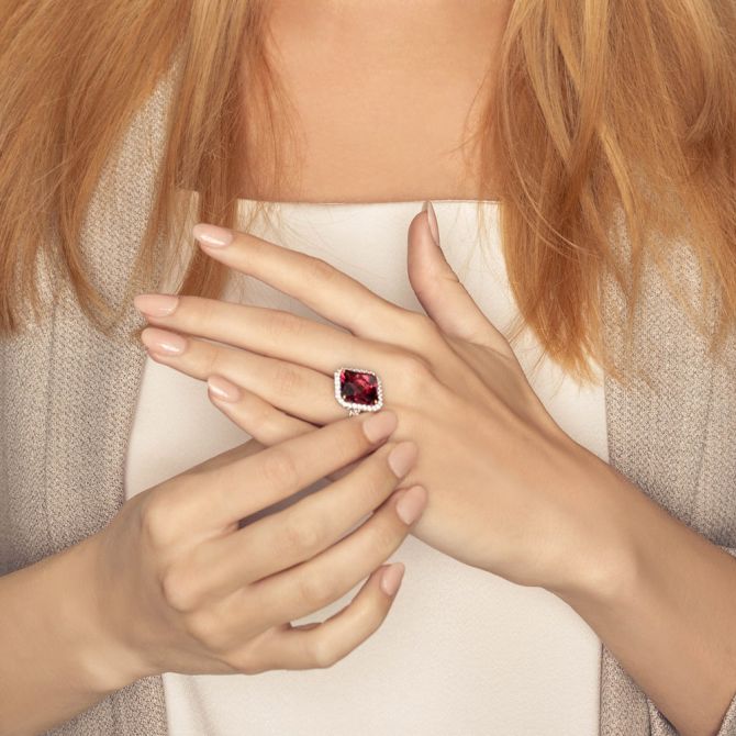 Tourmaline and diamond cocktail ring for holiday parties