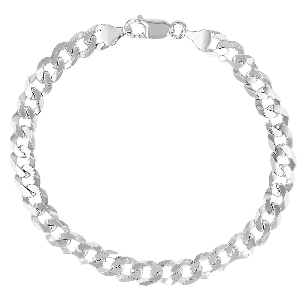 White Gold Curb Link Men's Bracelet, 8.5