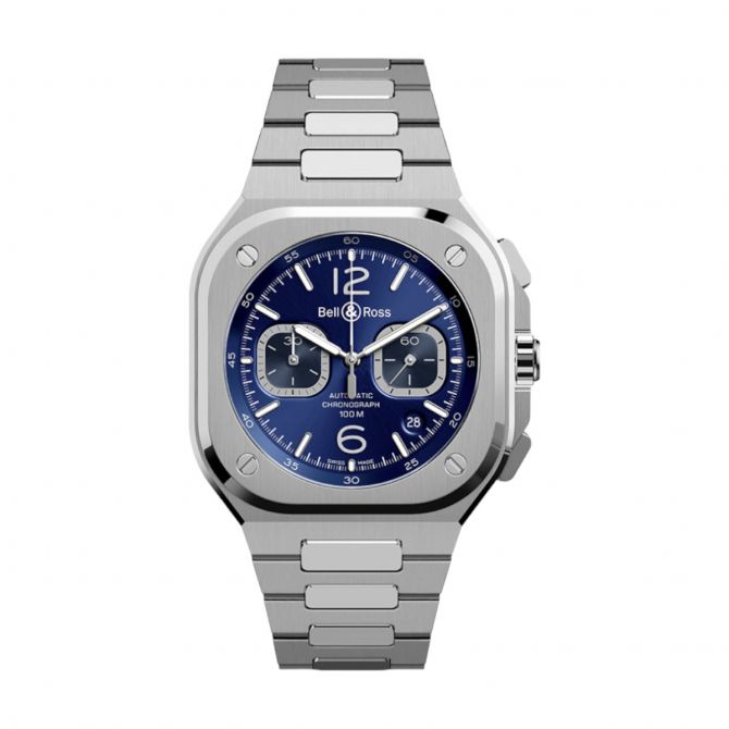 BR 05 Chronograph 42mm Men's Watch, Blue Dial and Steel Bracelet