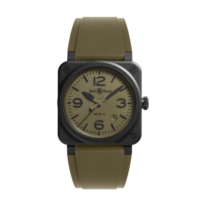 Bell & Ross BR 03 Military Ceramic 41mm Watch, Khaki Dial