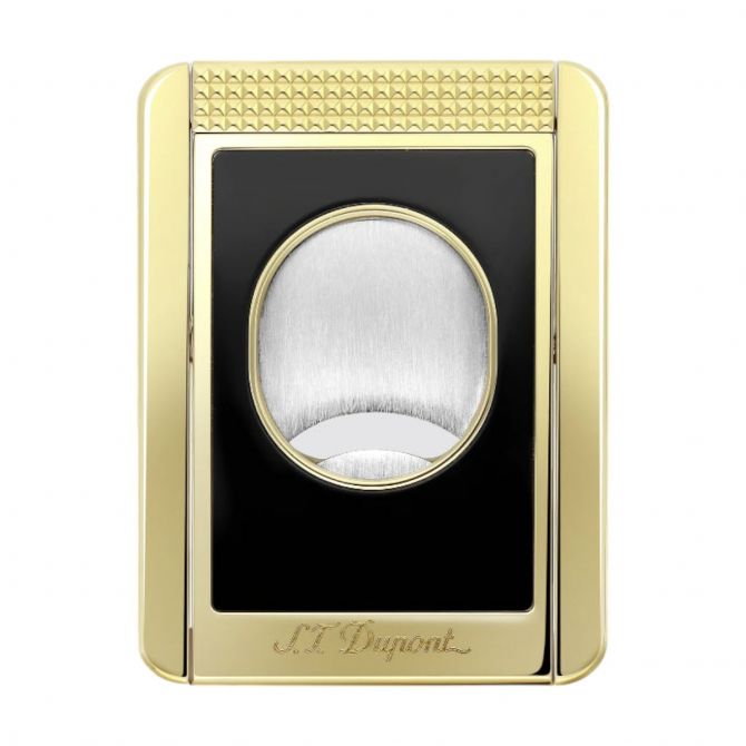 S.T. Dupont Cigar Cutter and Stand, Chrome and Yellow Gold