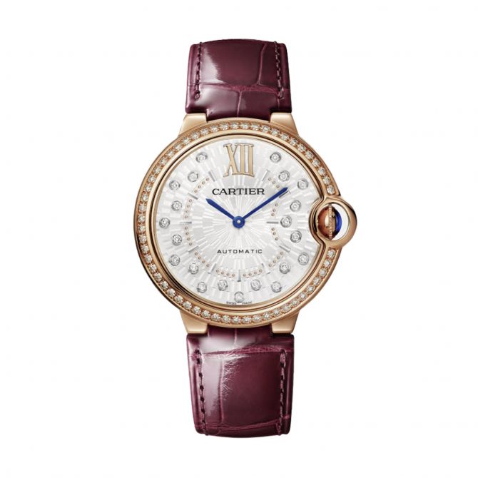 Cartier Ballon Bleu De Cartier 36mm Watch, Diamond and Silvered Sunray Dial