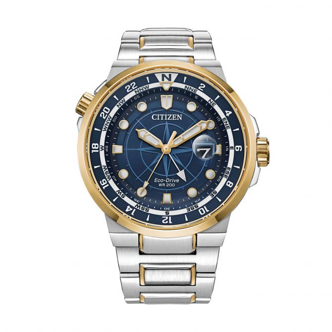 Citizen Endeavor 44mm Watch, Blue and Gold Tone Dial