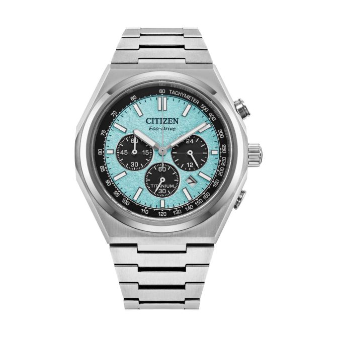 Citizen Zenshin Chronograph 42.4mm Men's Watch, Textured Light Blue Dial