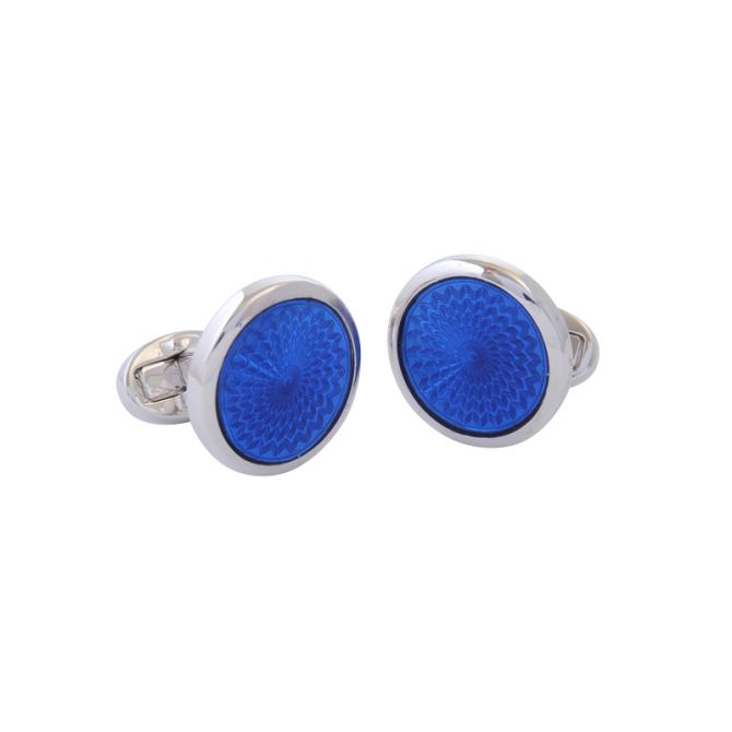 Halcyon Days Agama Engine Turned Navy Sterling Silver Cufflinks