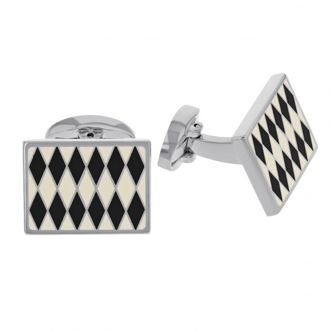 Halcyon Days Parterre Black Cream & Silver Cufflinks