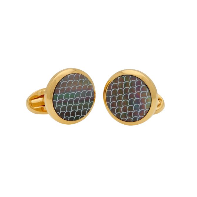 Halcyon Days Mother of Pearl Salamander Black & Gold Round Cufflinks