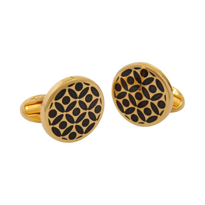 Halcyon Days Rose Black & Gold Cufflinks