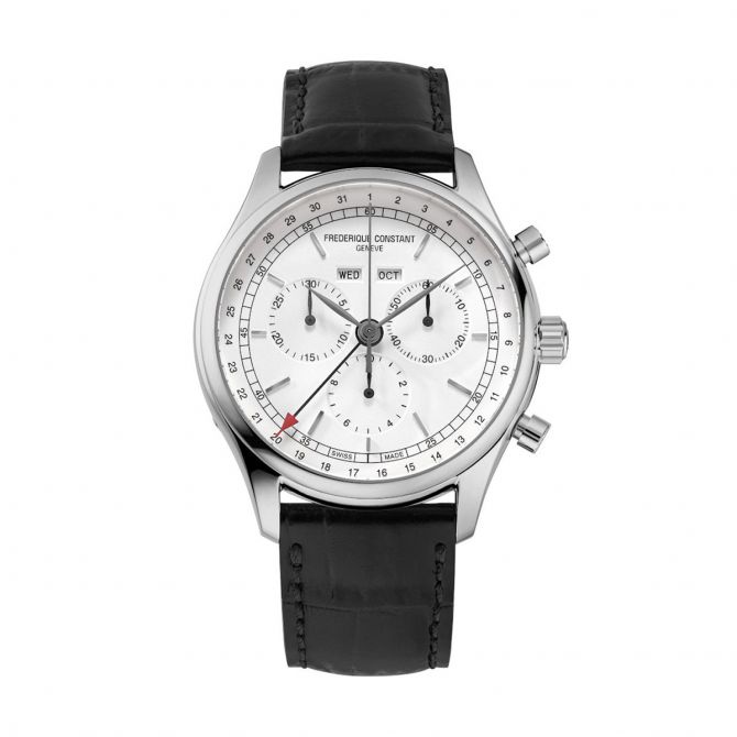 Frederique Constant Classics Quartz Chronograph Triple Calendar 40mm Watch, Silver and White Sunray