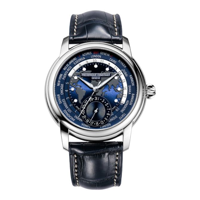 Frederique Constant Manufacture Classic Worldtimer 42mm Men's Watch, Blue Dial