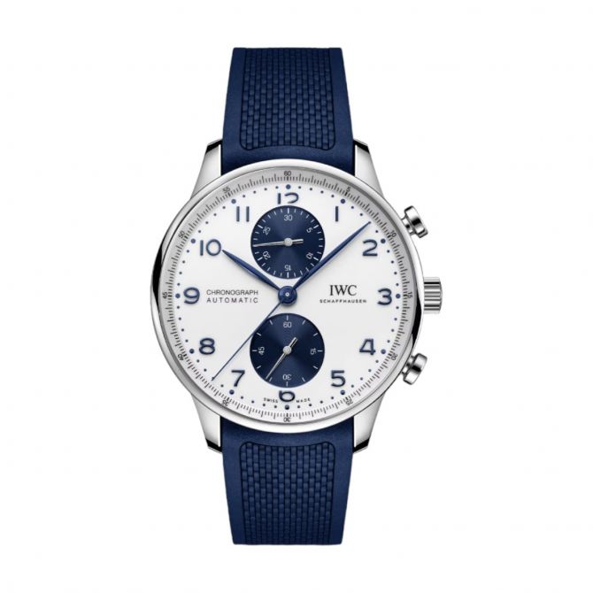 IWC Schaffhausen Portugieser Chronograph 41mm Men's Watch, White and Blue Dial