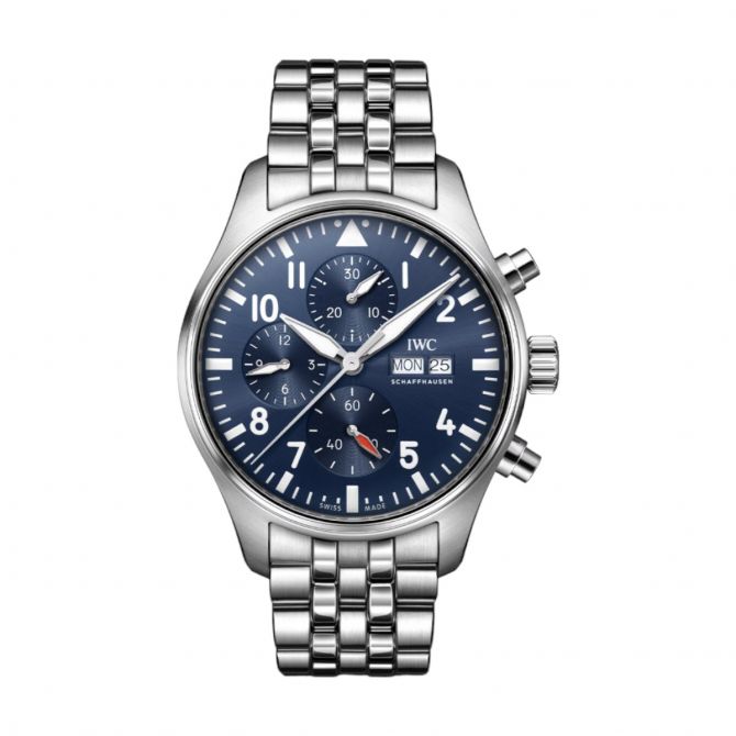 IWC Schaffhausen Pilot Chronograph 43mm Men's Watch, Blue Dial and Steel Bracelet