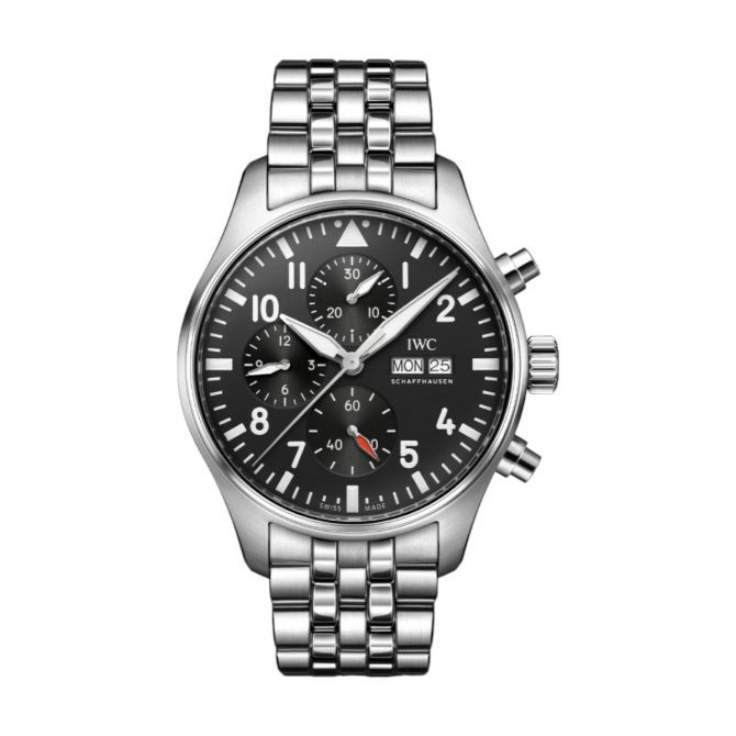 IWC Schaffhausen Pilot Chronograph 43mm Men's Watch, Black Dial and Steel Bracelet