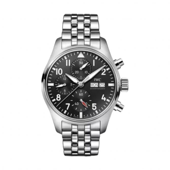 IWC Schaffhausen Pilot Chronograph 41mm Men's Watch, Black Dial and Steel Bracelet