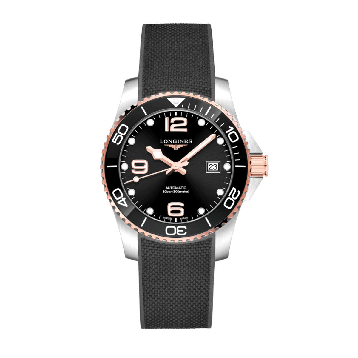 Longines HydroConquest 41mm Men's Watch, Black And Rose Gold Tone Dial ...