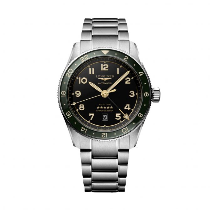 Longines Spirit Zulu Time 42mm Men's Watch, Anthracite and Green Matte Dial