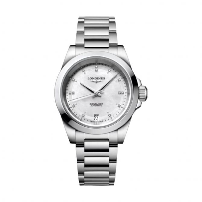 Longines Conquest 34mm Women's Watch, White Mother of Pearl and Diamond Dial