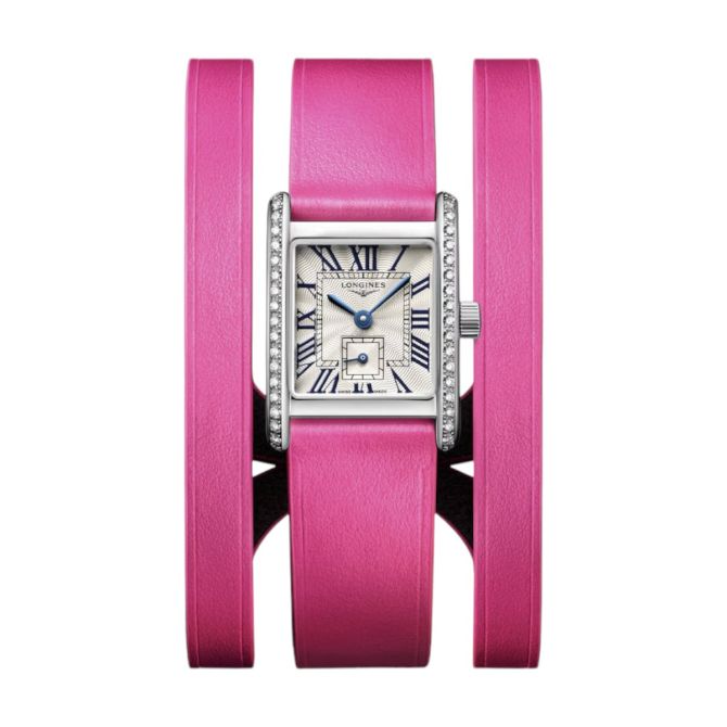 Longines Mini DolceVita Double Strap Pink 21.5mm x 29mm Watch, Diamond and Silvertone Dial