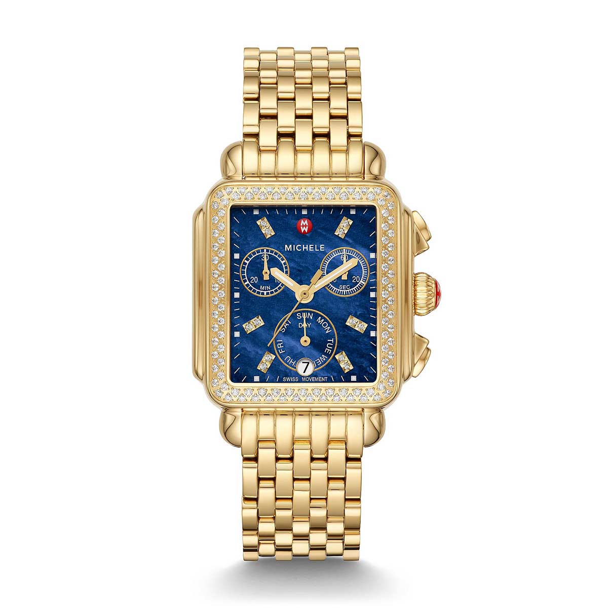 Michele Signature Deco Gold Diamond 35mm Watch