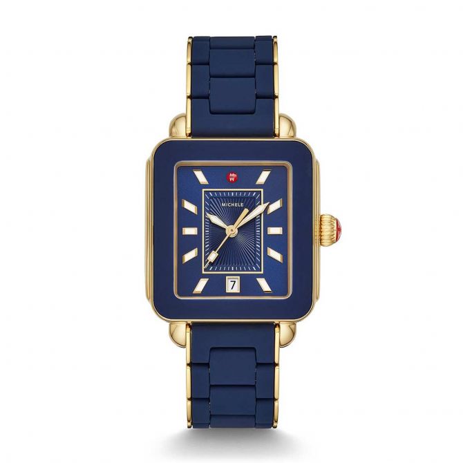 Michele Deco Sport Gold Deep Blue Wrapped Silicone 36mm Watch