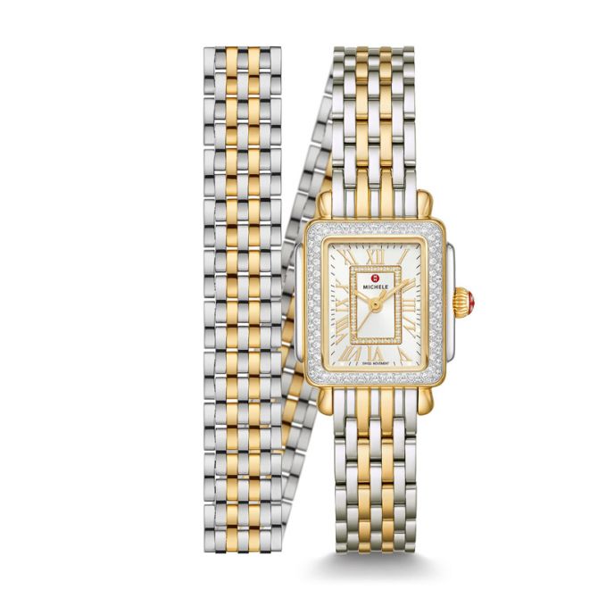 Michele Deco Mini Two Tone 18k Gold Diamond Watch