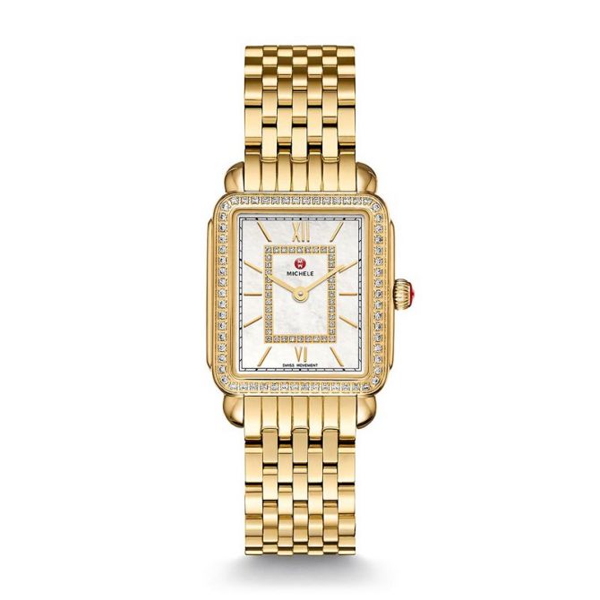 Michele Deco II Mid size Diamond Dial 26mm Watch Gold Tone