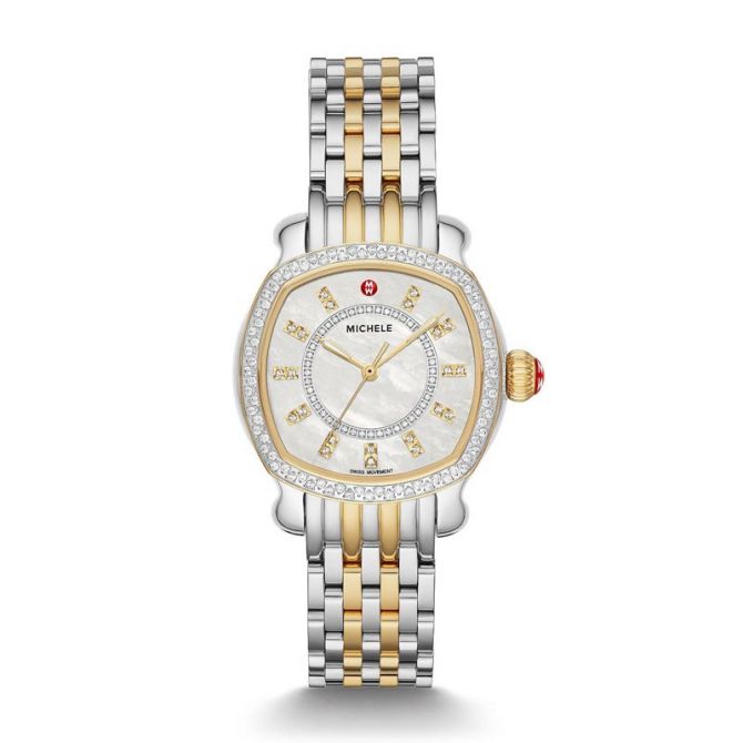 Michele watch two discount tone diamond round