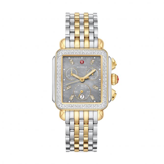 Michele Deco Two Tone Diamond Stainless Steel Watch