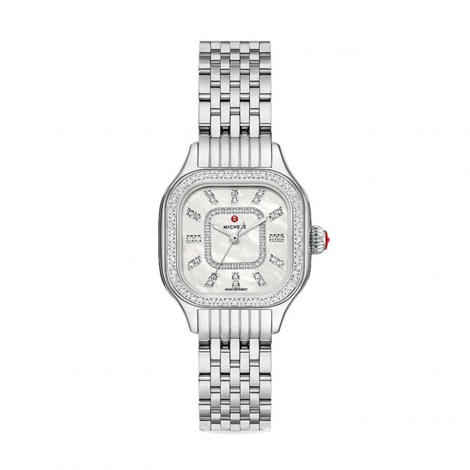 Michele Meggie Silver Tone Stainless Steel Diamond 27mm Watch