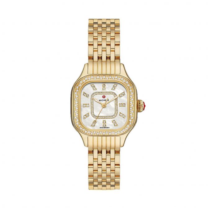 Michele Meggie Gold Tone Stainless Steel Diamond 27mm Watch, Mother of Pearl Dial